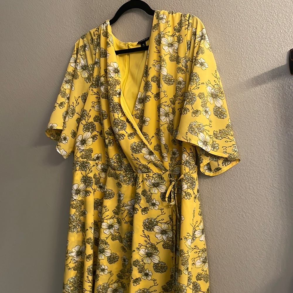 Torrid Yellow Floral Faux Wrap Dress